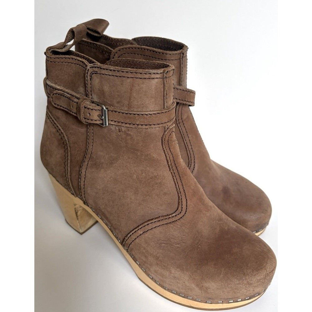 Swedish Hasbeens Jodhpur Brown Nubuck High Heel Clog Boots EU 40 Unworn